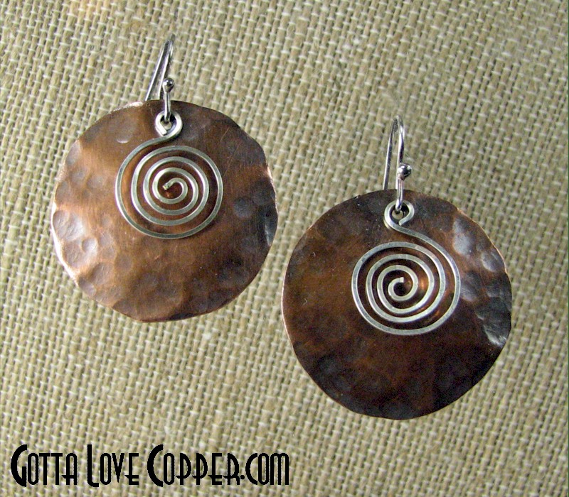 Disk Earrings with Swirly Wires