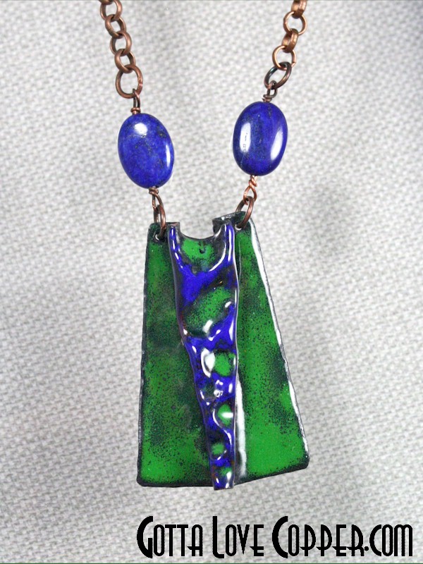 Enameled Wedge Pendant with Lapis Beads