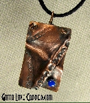 Crazy Folded Copper Pendant with Lapis Bead